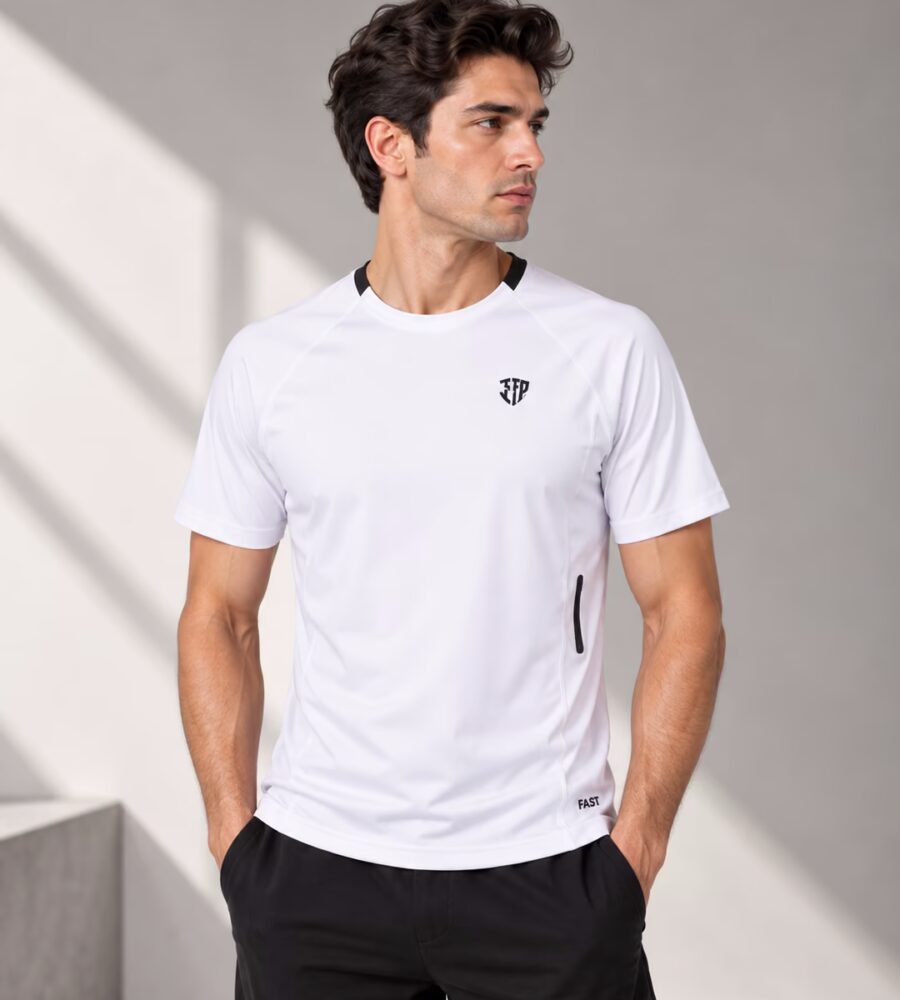 ERK 06 Garni Yaka, Yan Baskı Detaylı Polyester Erkek T-Shirt arka yüz