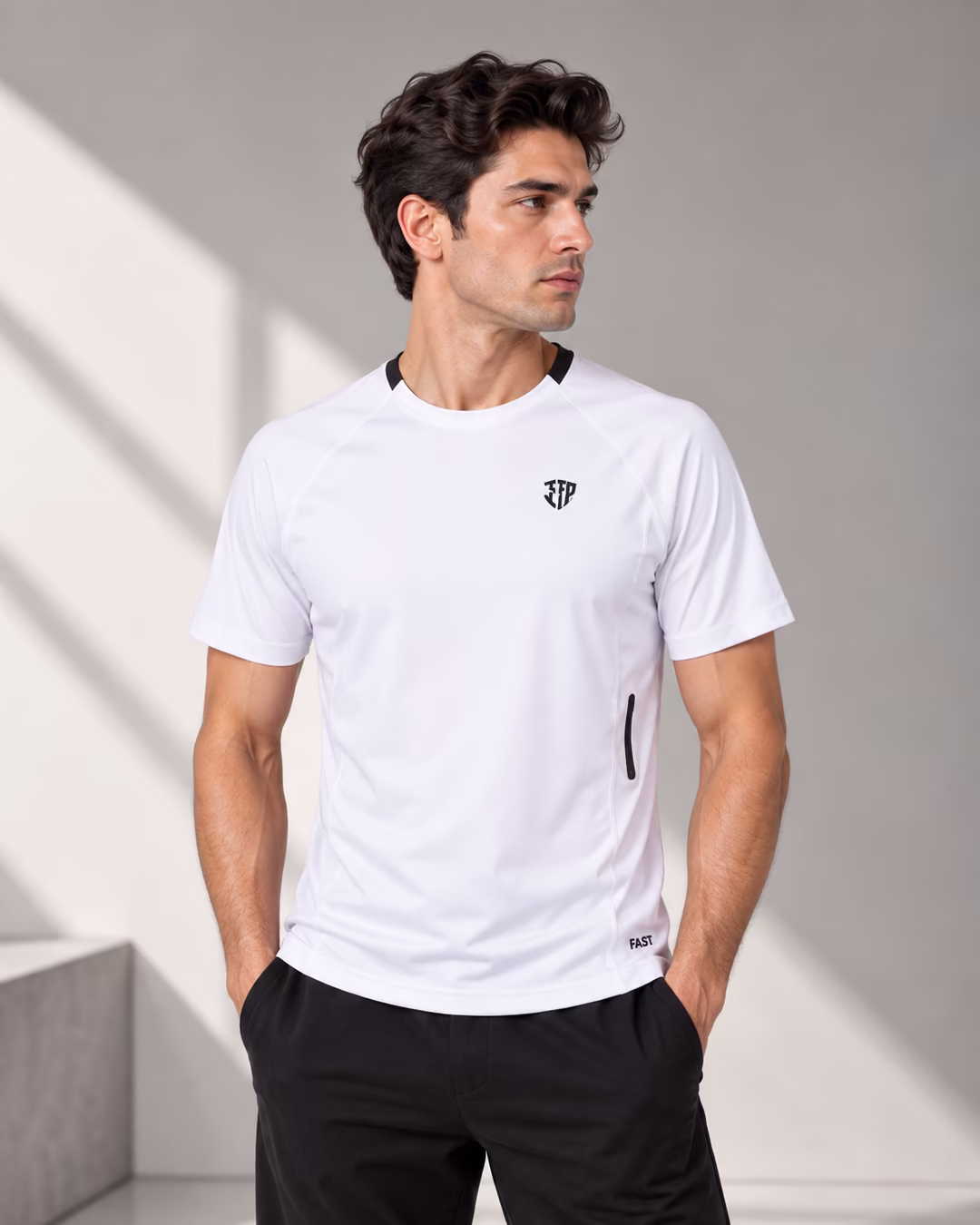 ERK 06 Garni Yaka, Yan Baskı Detaylı Polyester Erkek T-Shirt — Ön