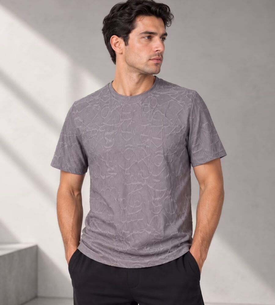 HE 312 Gofre Detaylı Polyester Erkek T-Shirt arka yüz